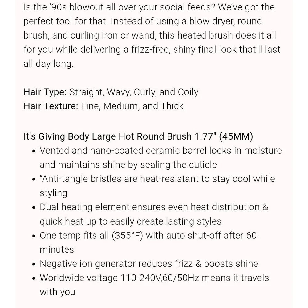 Mane It's Giving Body Hot Round Brush bounce Blowout 38MM Curler Dry